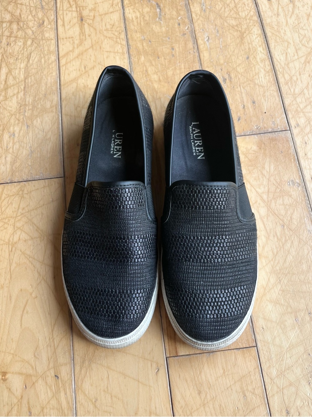 Lauren Ralph Lauren Jinny Textured Slip-On Sneakers Black Loafer Flats Size 7.5